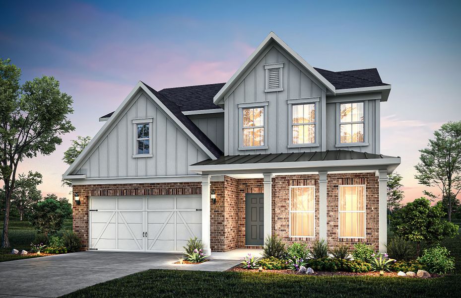 Representative exterior photo of a completed home built from the Continental by Pulte Homes in Hunters Creek, Flowery Branch, GA (Image 26). Representative exterior photo of a completed home built from the Continental by Pulte Homes in Hunters Creek, Flowery Branch, GA (Image 26).
