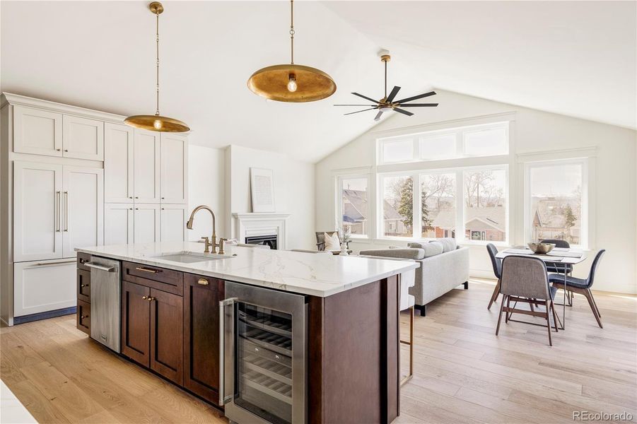 Open-concept kitchen with oversized island and designer finishes