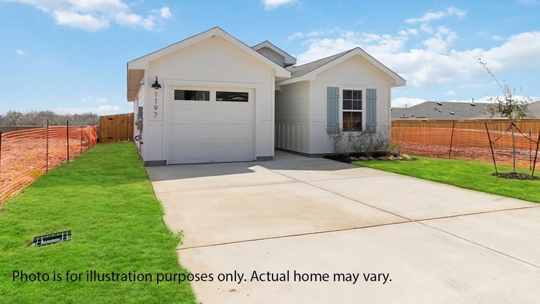 Front exterior of a new home in Marigold, Kyle, TX, highlighting curb appeal (Image 2). Front exterior of a new home in Marigold, Kyle, TX, highlighting curb appeal (Image 2).