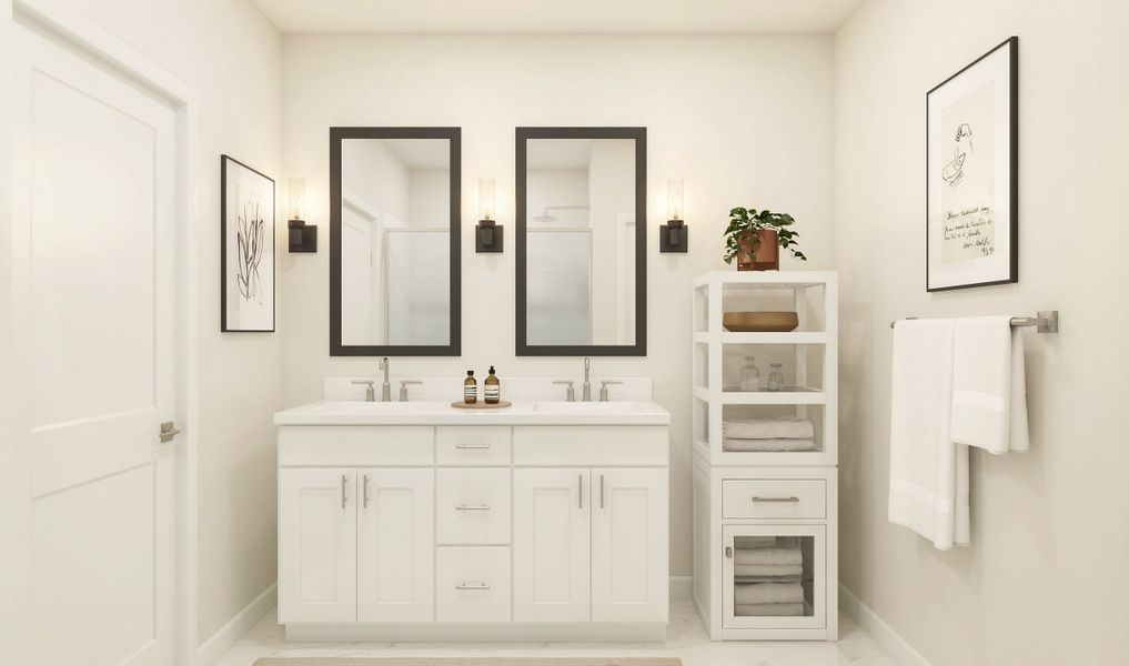 Primary bath with chrome fixtures