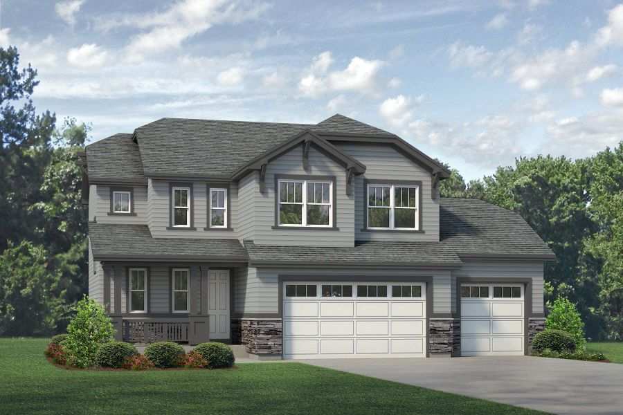 Representative exterior photo of a completed home built from the Keystone II by Landsea Homes in Highlands Preserve, Mead, CO (Image 1). Representative exterior photo of a completed home built from the Keystone II by Landsea Homes in Highlands Preserve, Mead, CO (Image 1).