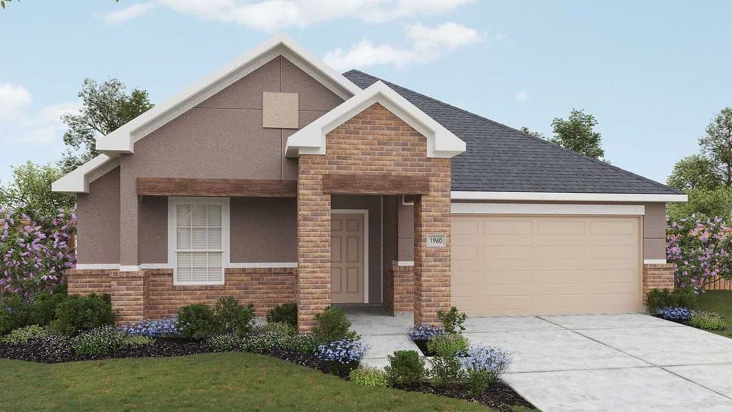 Representative exterior photo of a completed home built from the Kimbell by DRB Homes in Cloud Country, New Braunfels, TX (Image 7). Representative exterior photo of a completed home built from the Kimbell by DRB Homes in Cloud Country, New Braunfels, TX (Image 7).