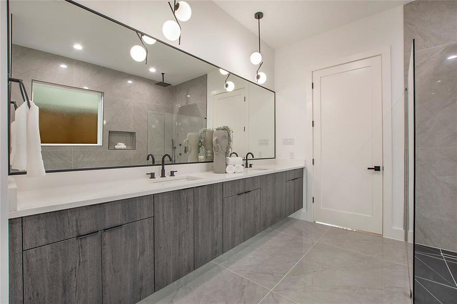 Bathroom with a shower and vanity