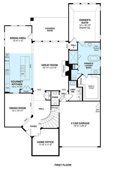 The Andrew floor plan by K. Hovnanian® Homes. 1st Floor shown. *Prices, plans, dimensions, features, specifications, materials, and availability of homes or communities are subject to change without notice or obligation.