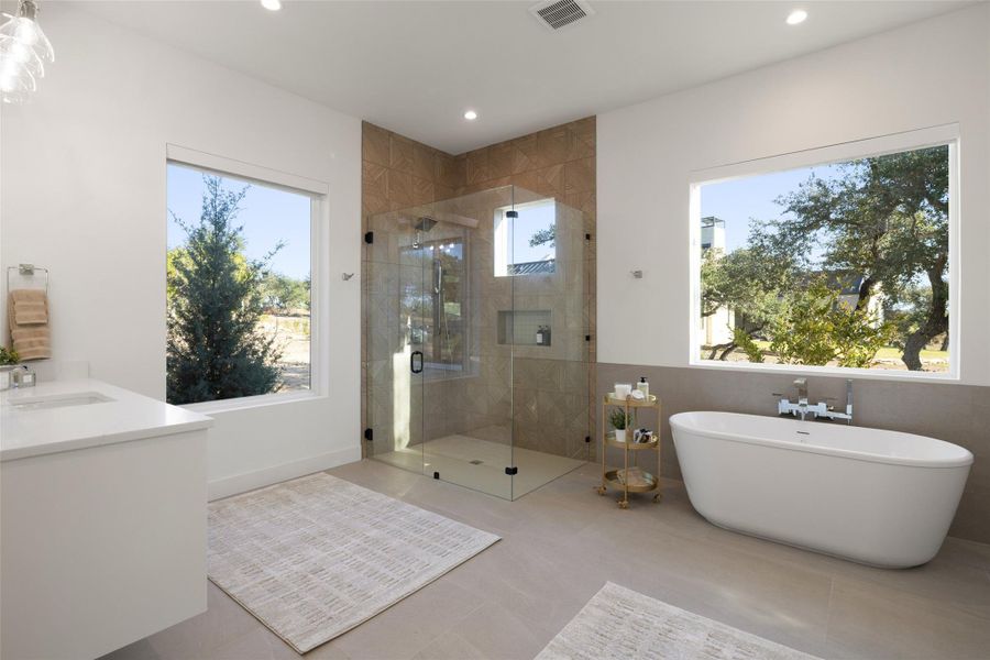 Dual Vanities, Soaking Tub and Separate Shower