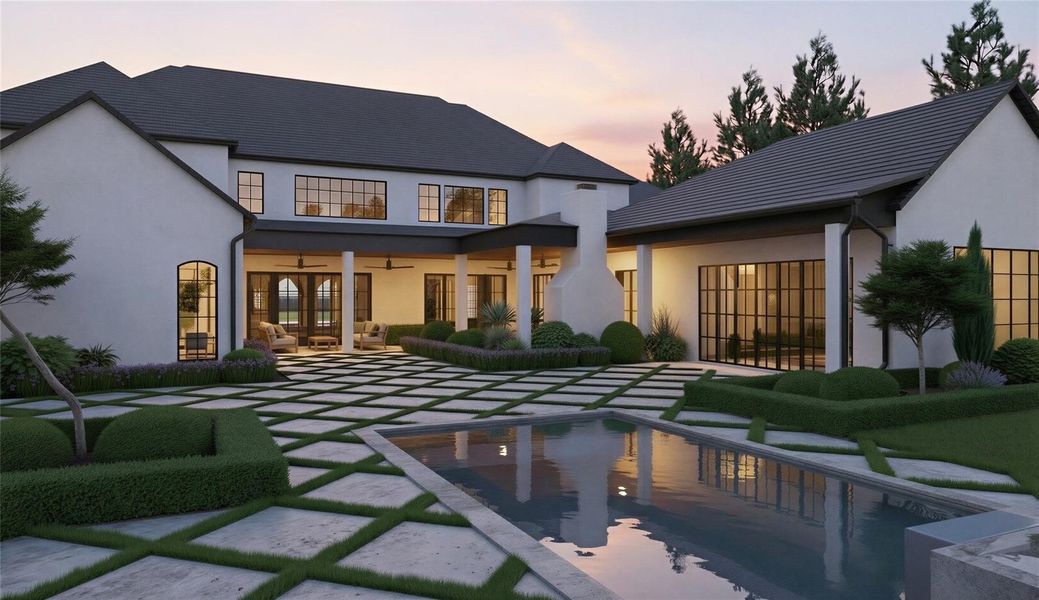 835 Merridel Outdoor Living Dusk Rendering