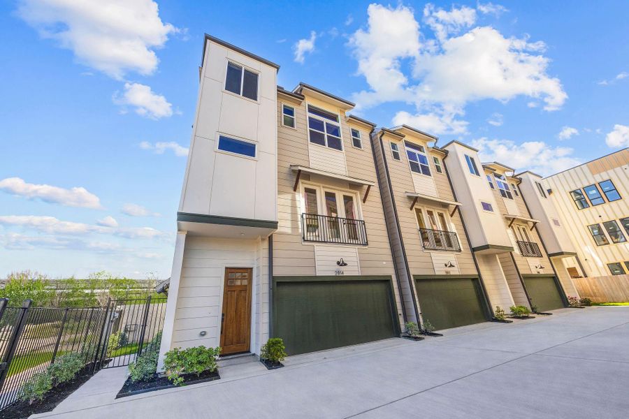 Front exterior of a new home in , Houston, TX, highlighting curb appeal (Image 1). Front exterior of a new home in , Houston, TX, highlighting curb appeal (Image 1).