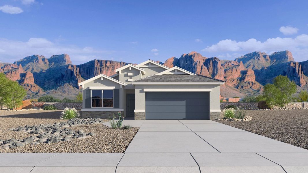 Representative exterior photo of a completed home built from the Raven by D.R. Horton in Quail Ranch, San Tan Valley, AZ (Image 4).
