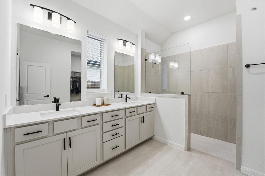 Primary bath with extended walk-in shower
