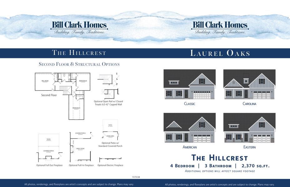 2D floor plan layout for the Hillcrest by Bill Clark Homes in Laurel Oaks, Greenville, NC (Image 3).