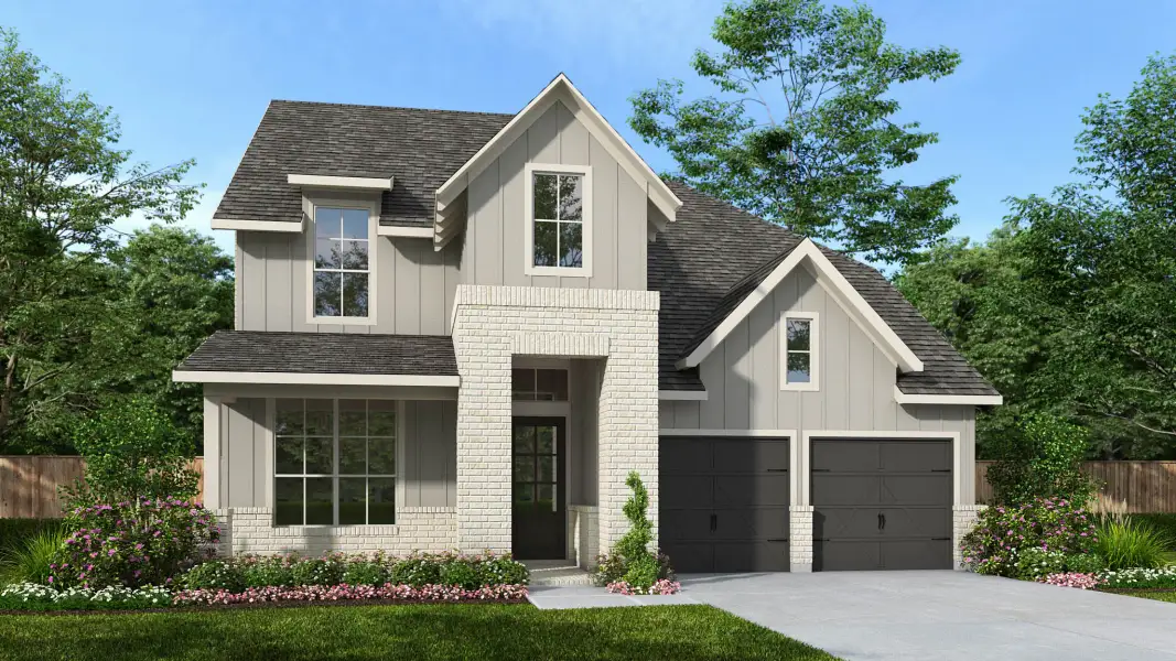 Representative exterior photo of a completed home built from the 2595W by Perry Homes in Parkside on the River West, Georgetown, TX (Image 7).