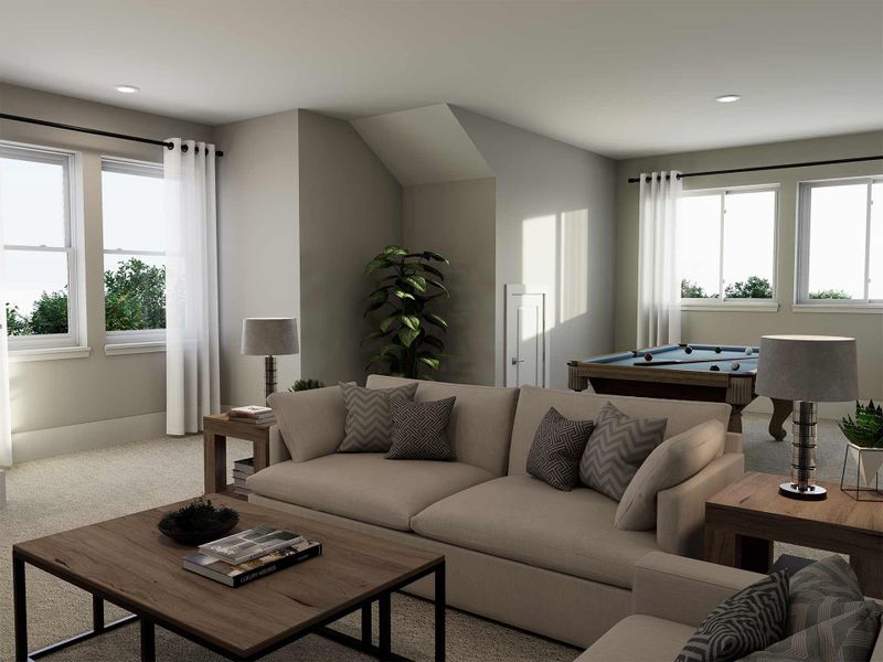 Representative furnished interior of a home built from the The Bistort by David Weekley Homes in Reserve at Park Row, Houston (Image 3). Representative furnished interior of a home built from the The Bistort by David Weekley Homes in Reserve at Park Row, Houston (Image 3).