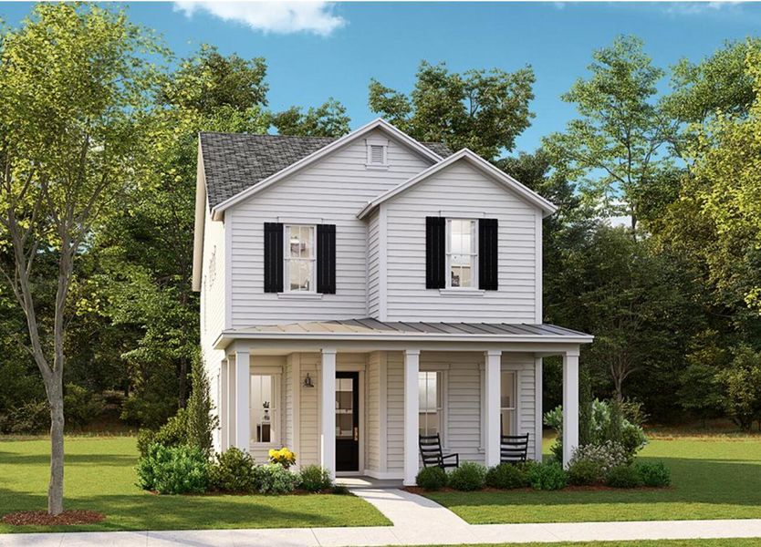 Front exterior of a new home in Heron's Walk at Summers Corner: Row Collection, Summerville, SC, highlighting curb appeal (Image 1). Front exterior of a new home in Heron's Walk at Summers Corner: Row Collection, Summerville, SC, highlighting curb appeal (Image 1).