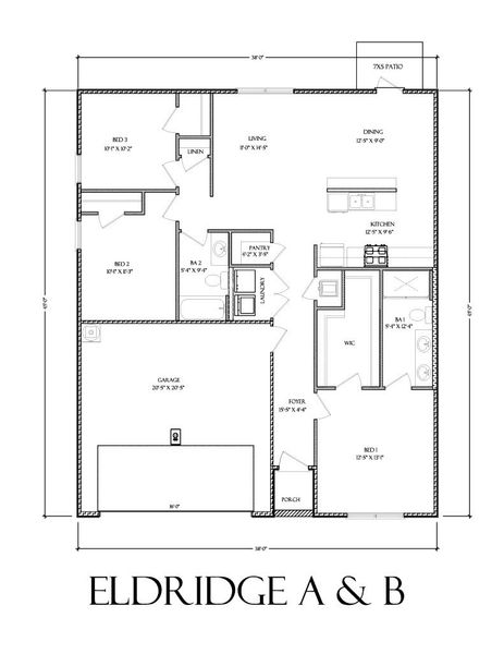 2D floor plan layout for the The Eldridge by D.R. Horton in Liberty, Panama City, FL (Image 2).