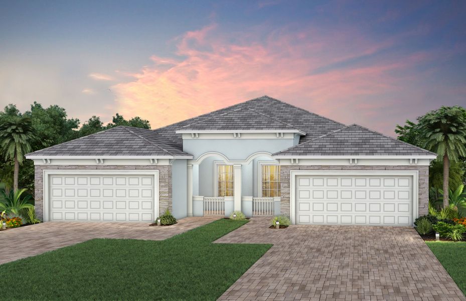 Representative exterior photo of a completed home built from the Ellenwood by DiVosta in TerraWalk at Babcock Ranch, Alva, FL (Image 15).