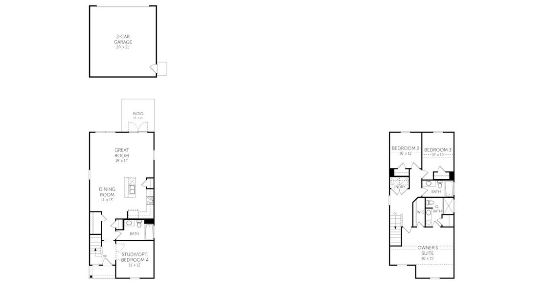 2D floor plan layout for the Cypress - Single Family Homes by Dream Finders Homes in River Oaks, Okatie, SC (Image 3).
