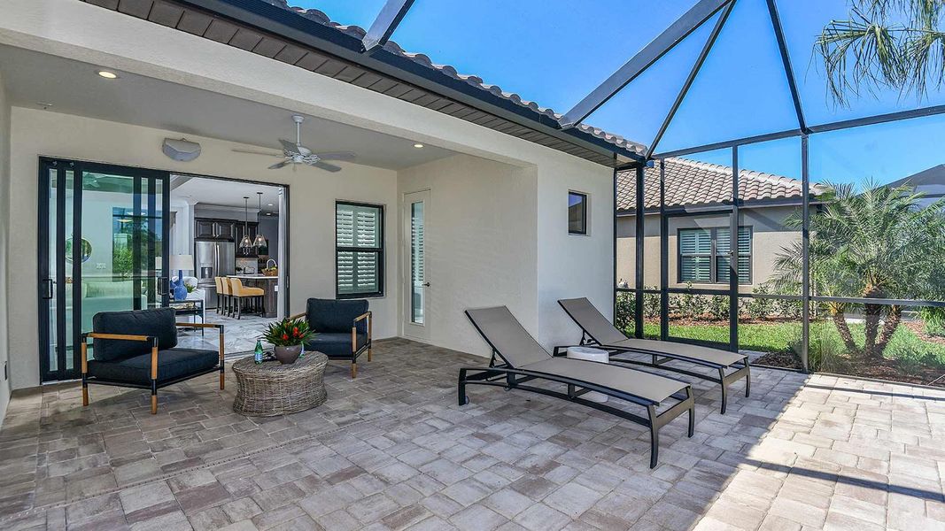 Exterior details and patio area of a home in Windward Real Estate and Homes for Sale in Sarasota, FL - Neal Communities, Lakewood Ranch (Image 2).