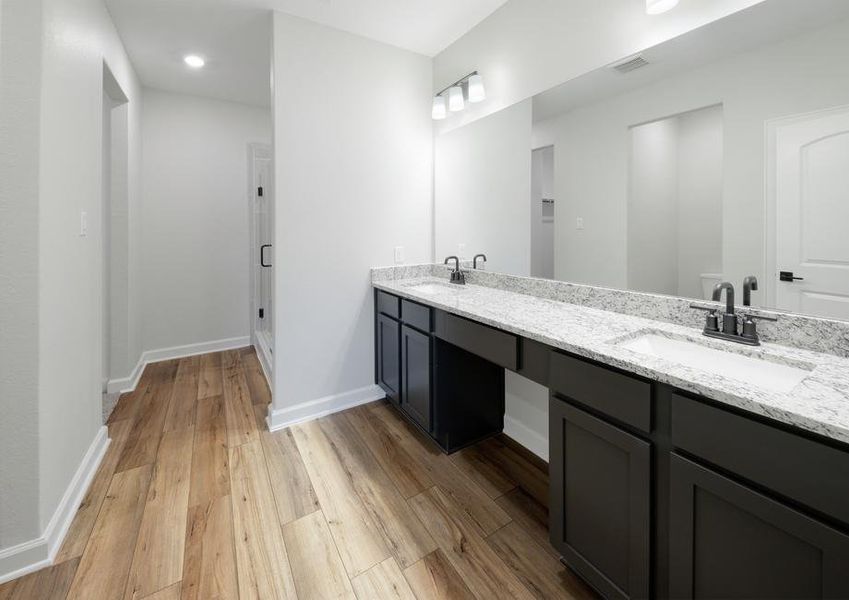 Large master bathroom with dual sink vanity