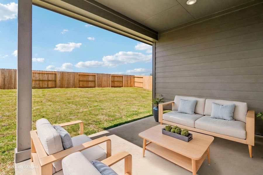 Exterior details and patio area of a home in Granger Pointe - Traditional Series, New Caney (Image 25).