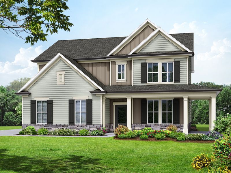 Representative exterior photo of a completed home built from the The Farmington by My Home Communities in Magnolia Ridge, Monroe, GA (Image 1). Representative exterior photo of a completed home built from the The Farmington by My Home Communities in Magnolia Ridge, Monroe, GA (Image 1).