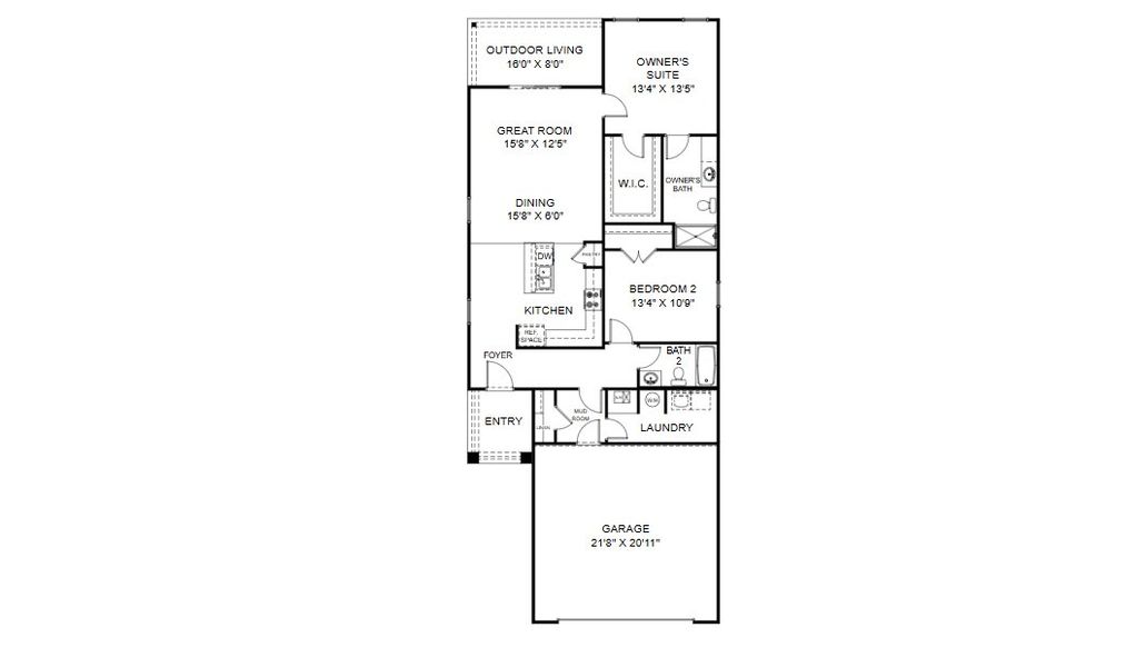 2D floor plan layout for the Lynlee by Holiday Builders in Mahogany At Jubilee, Milton, FL (Image 3).
