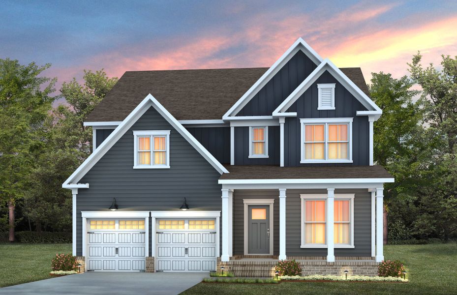 Representative exterior photo of a completed home built from the Continental by Pulte Homes in The Preserve at Marks Creek, Knightdale, NC (Image 22). Representative exterior photo of a completed home built from the Continental by Pulte Homes in The Preserve at Marks Creek, Knightdale, NC (Image 22).