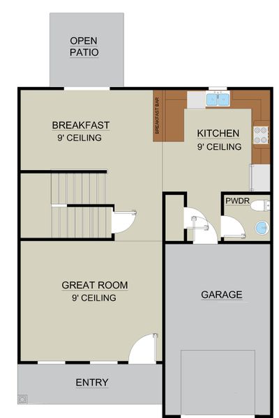 New Haven Townhome B - Rendering 1st Floor | Ernest Homes