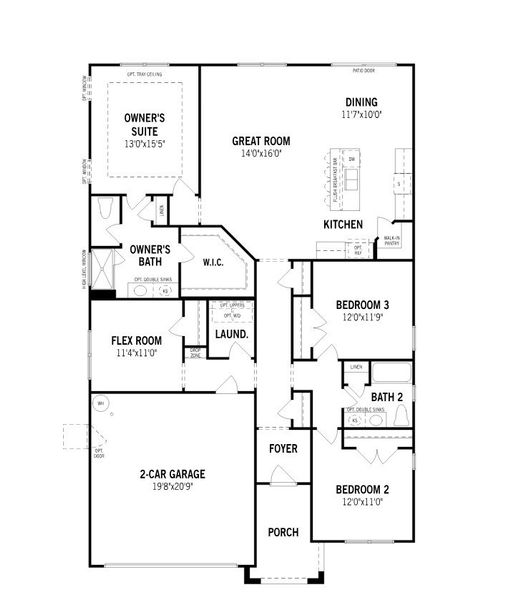 2D floor plan layout for the Cascades by Mattamy Homes in Seagrass Landing, Lillington, NC (Image 3).