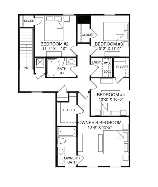 2D floor plan layout for the Iris by Ryan Homes in Sterling Oaks, Ash, NC (Image 3).