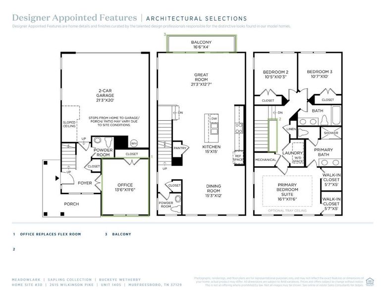 2D floor plan layout of this home in Meadowlark, Murfreesboro, TN (Image 5).