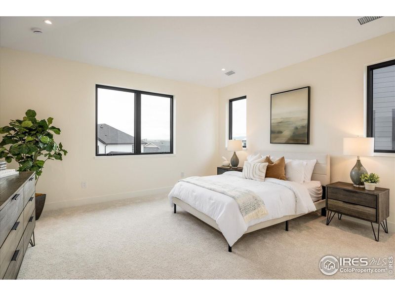 Upstairs Primary Bedroom includes a glorious view of the foothills and mountains!