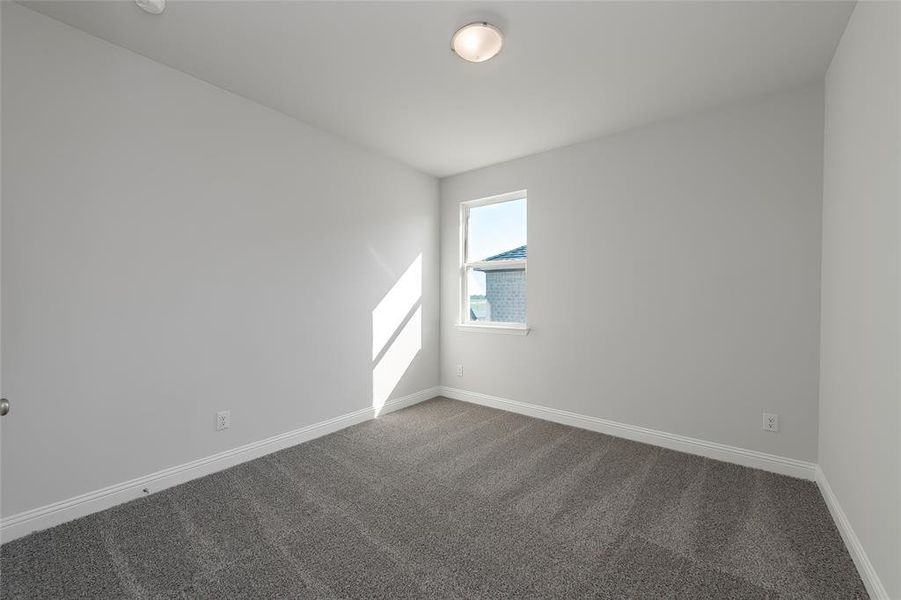 Empty room featuring dark colored carpet and baseboards Empty room featuring dark colored carpet and baseboards