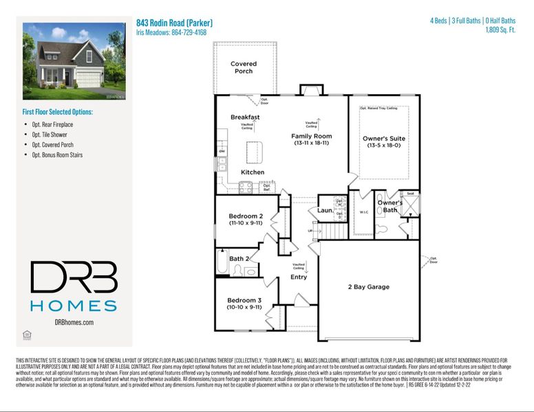 2D floor plan layout of this home in Iris Meadows, Moore, SC (Image 3).