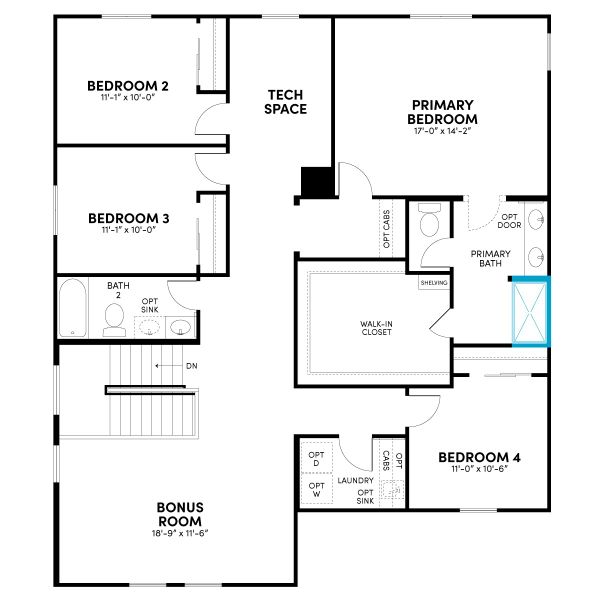 Floor 2: Shower at Primary Bath Option