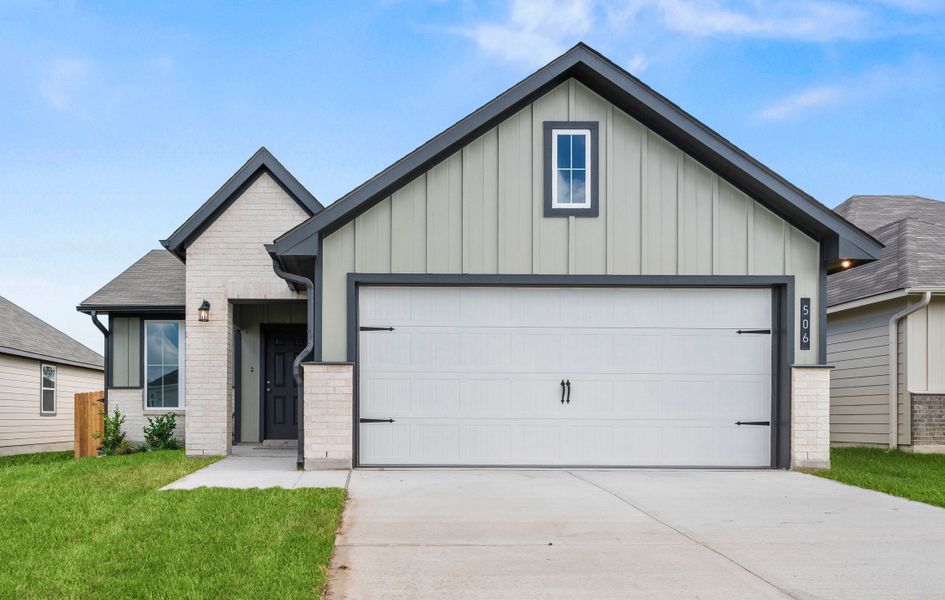 Front exterior of a new home in The Village at Elm Creek, Troy, TX, highlighting curb appeal (Image 1). Front exterior of a new home in The Village at Elm Creek, Troy, TX, highlighting curb appeal (Image 1).