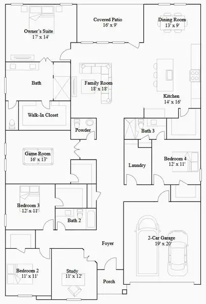 2D floor plan layout of this home in Cross Creek West, Fulshear, TX (Image 3).