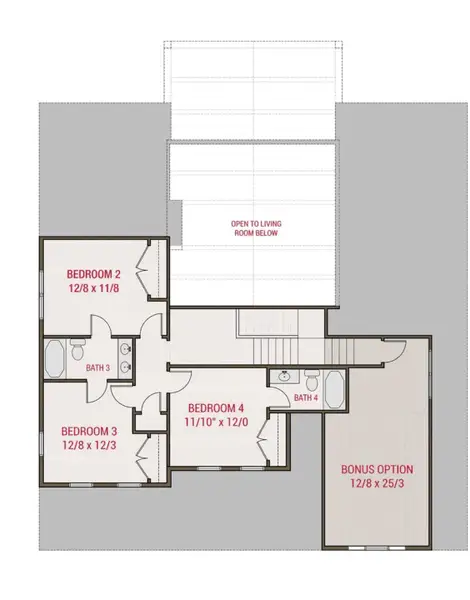 Visualize potential living arrangements with this clear, detailed floor plan highlighting bedrooms and baths.