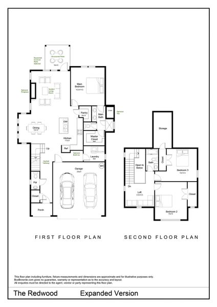 2D floor plan layout for the The Redwood by Greentech Homes LLC in Nature's Cove, Ooltewah, TN (Image 3).