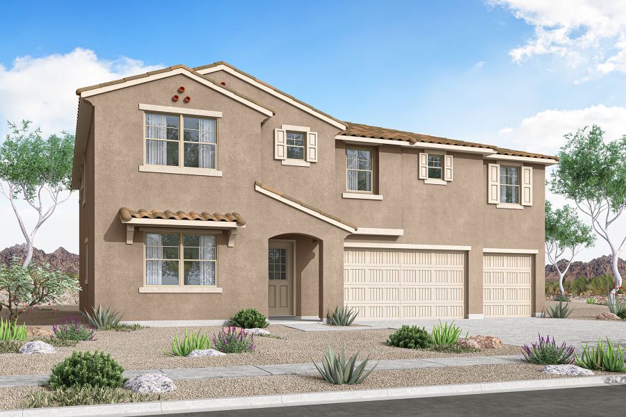 Representative exterior photo of a completed home built from the Redwood by Mattamy Homes in Las Ventanas, Goodyear, AZ (Image 6). Representative exterior photo of a completed home built from the Redwood by Mattamy Homes in Las Ventanas, Goodyear, AZ (Image 6).