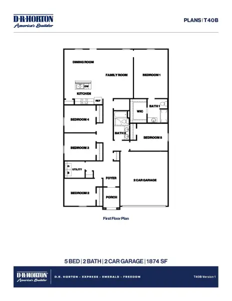 2D floor plan layout for the Bailey by D.R. Horton in The Canopies, Splendora, TX (Image 3).