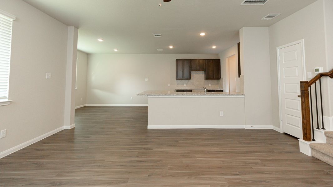 Family Room to Kitchen and Dining Area