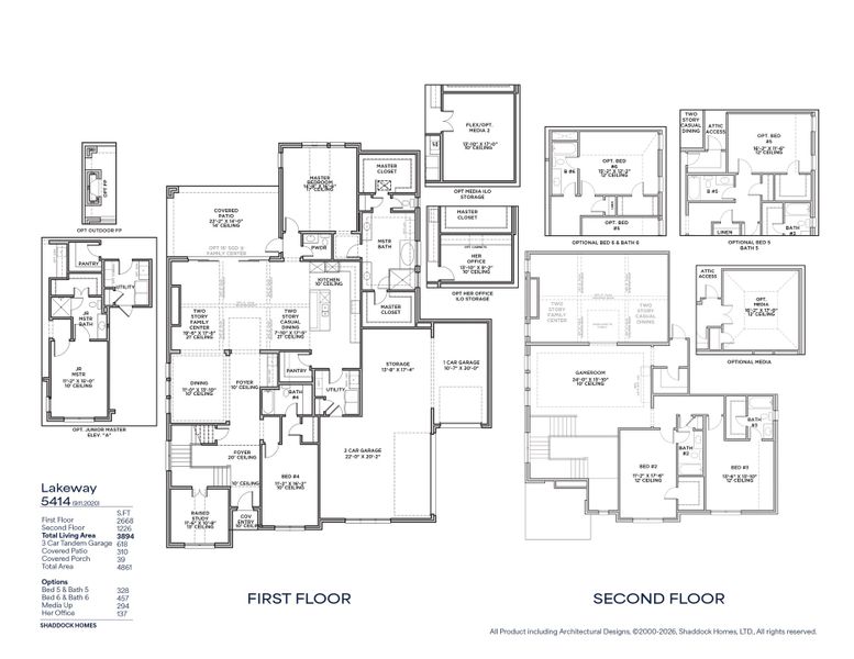 2D floor plan layout for the Lakeway - 5414WC by Shaddock Homes in Park Place - 80' Lots, Prosper, TX (Image 3).