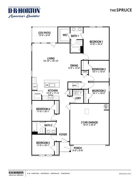 2D floor plan layout of this home in Huntington Estates, Millington, TN (Image 4).