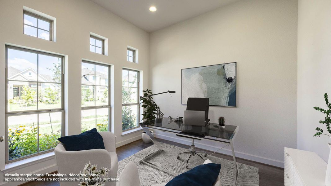 Home office featuring dark wood-type flooring, healthy amount of natural light, and recessed lighting Home office featuring dark wood-type flooring, healthy amount of natural light, and recessed lighting