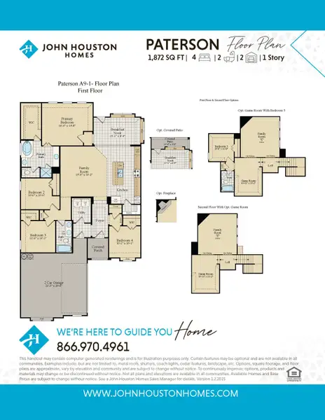 2D floor plan layout for the Paterson by John Houston Homes in Vista Point - Phase 1, Grandview, TX (Image 3).