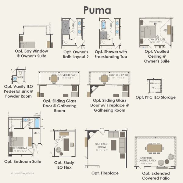2D floor plan layout for the Puma by Pulte Homes in Parks of Village Creek, Burleson, TX (Image 5).