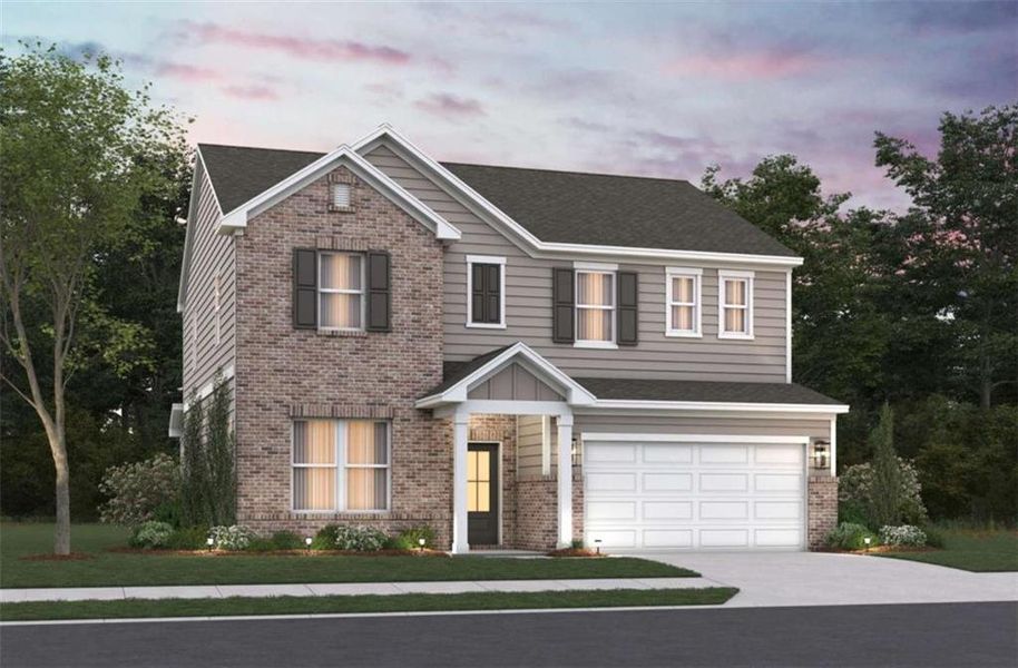 Front exterior of a new home in The Paddocks at Doc Hughes, Buford, GA, highlighting curb appeal (Image 1).