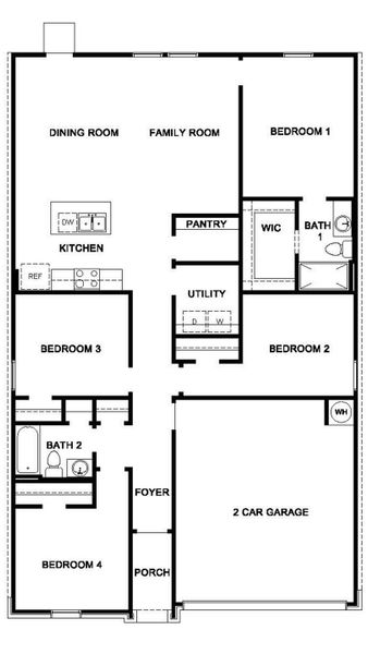 2D floor plan layout for the Bradley by D.R. Horton in Eastern Wells, Jarrell, TX (Image 3).