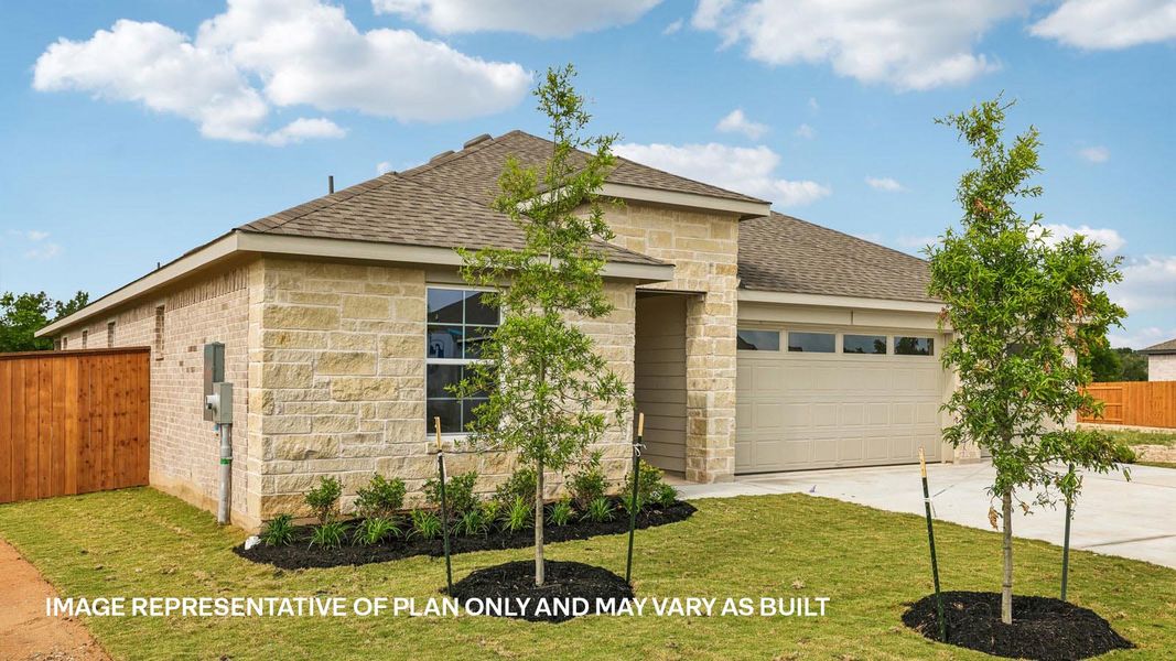 Front exterior of a new home in Riverview, Georgetown, TX, highlighting curb appeal (Image 2).
