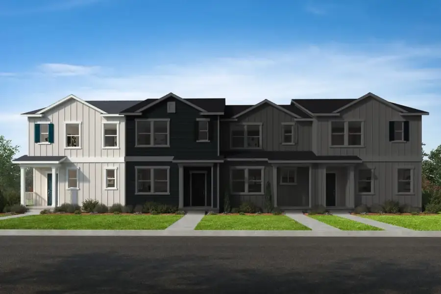 Representative exterior photo of a completed home built from the 1576 Modeled by KB Home in Gatsby Station Townhomes, Garner, NC (Image 8). Representative exterior photo of a completed home built from the 1576 Modeled by KB Home in Gatsby Station Townhomes, Garner, NC (Image 8).
